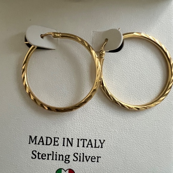 18 K Gold Plated Sterling Silver Hoop Earrings 30 mm Moricci New With Tags - Picture 2 of 6